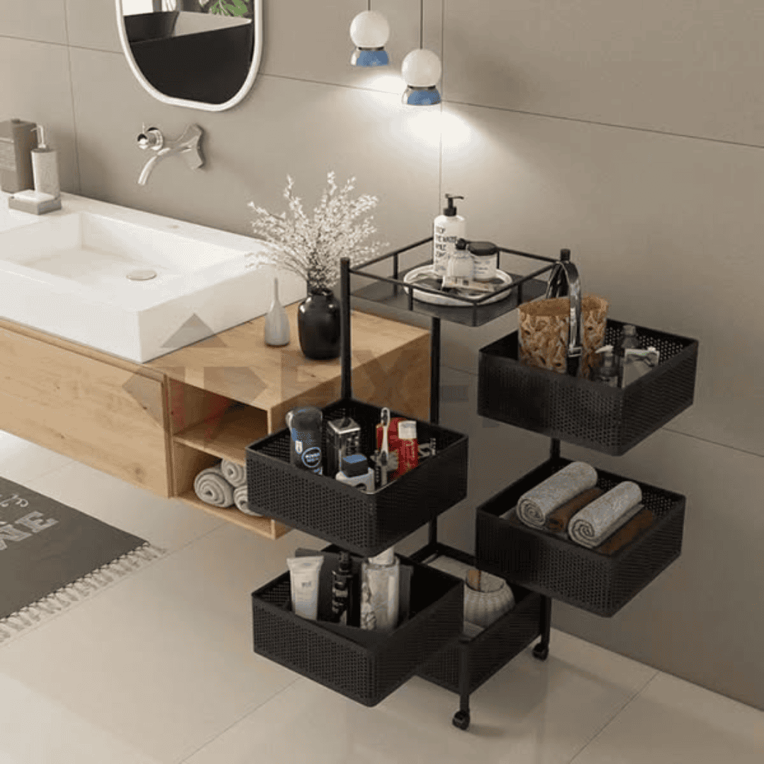5 Layer Mesh Rotating Trolley Storage Organizer