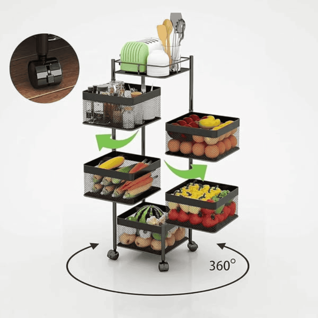 5 Layer Mesh Rotating Trolley Storage Organizer