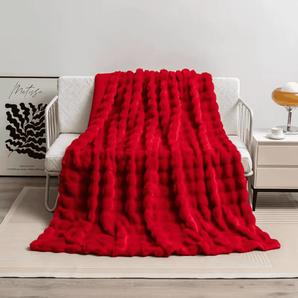 Christmas Red Soft Bubble Winter Throw Blanket