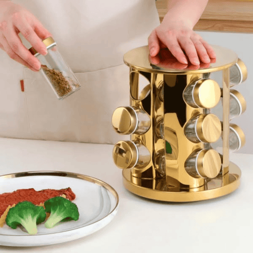 12Pcs Gold 360 Rotating Spice Rack