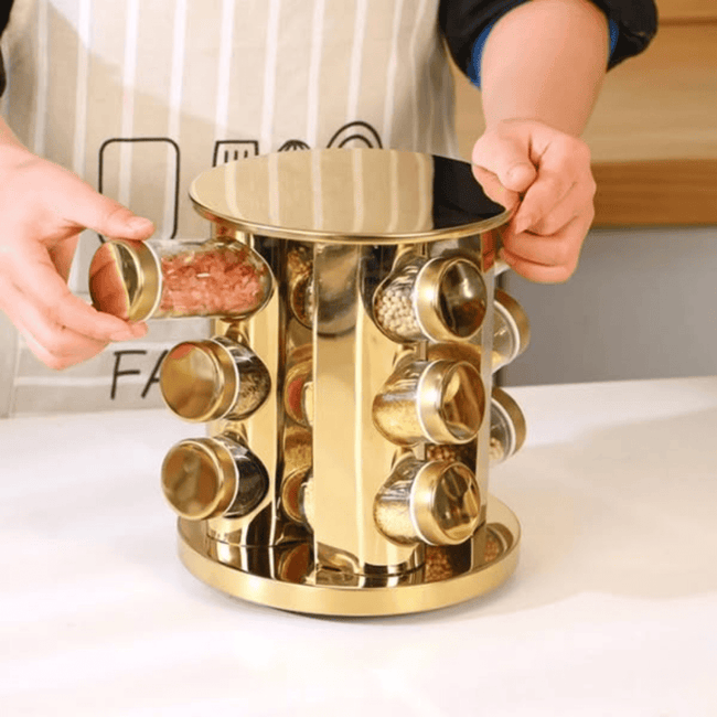12Pcs Gold 360 Rotating Spice Rack