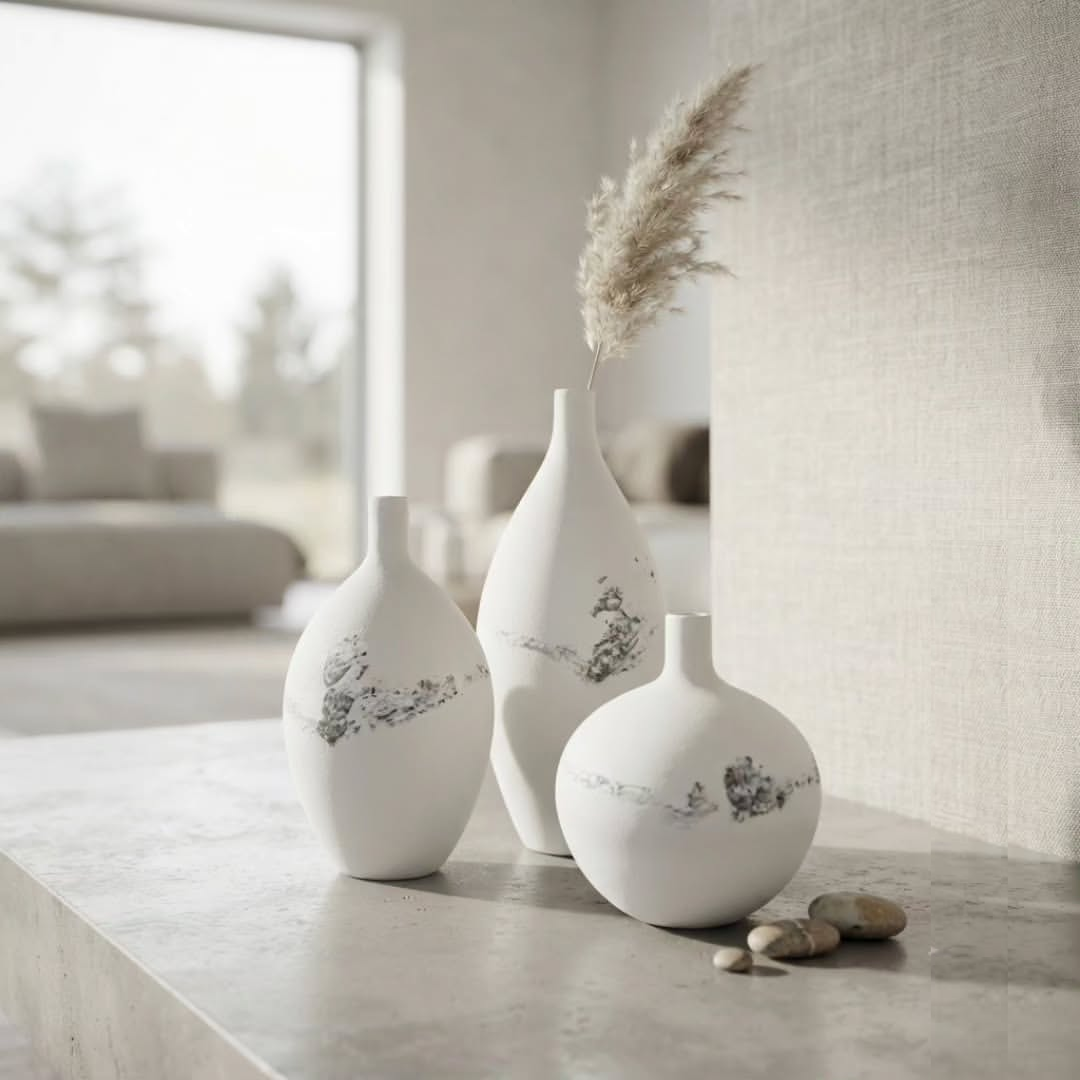 3PCS Small Neck Glossy Wave Vase Set