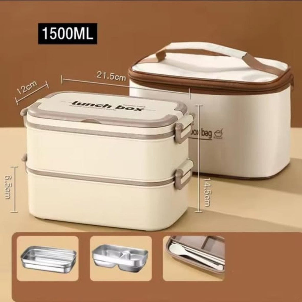 Double Layered Lunch Box With Matching Lunch Bag