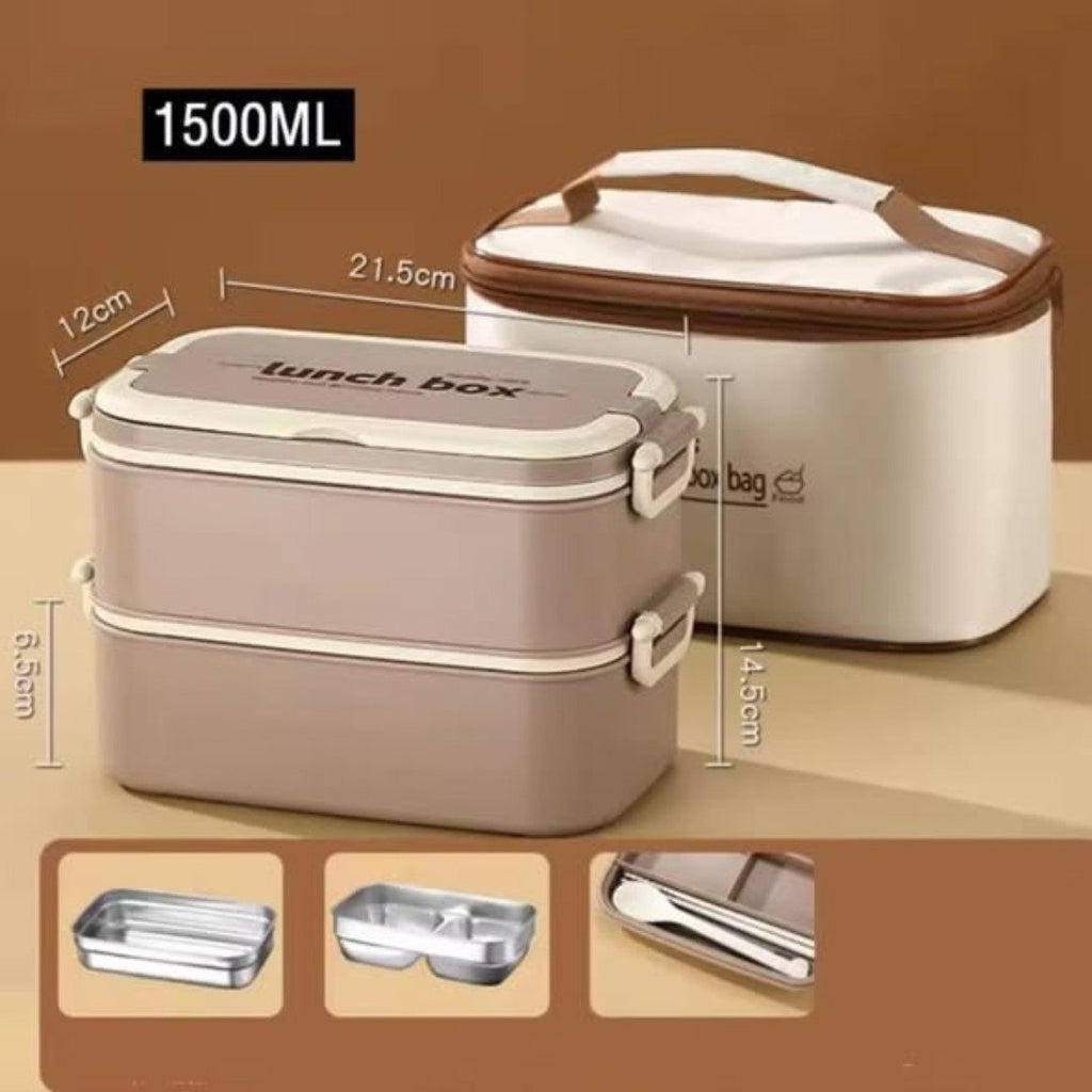 Double Layered Lunch Box With Matching Lunch Bag