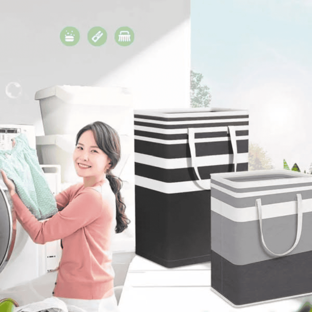 Collapsible Large Capacity Laundry Basket with Steel Handle