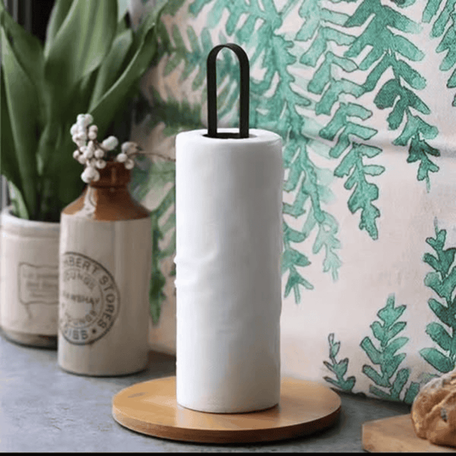 Metallic Paper Towel Holder with Bamboo Base
