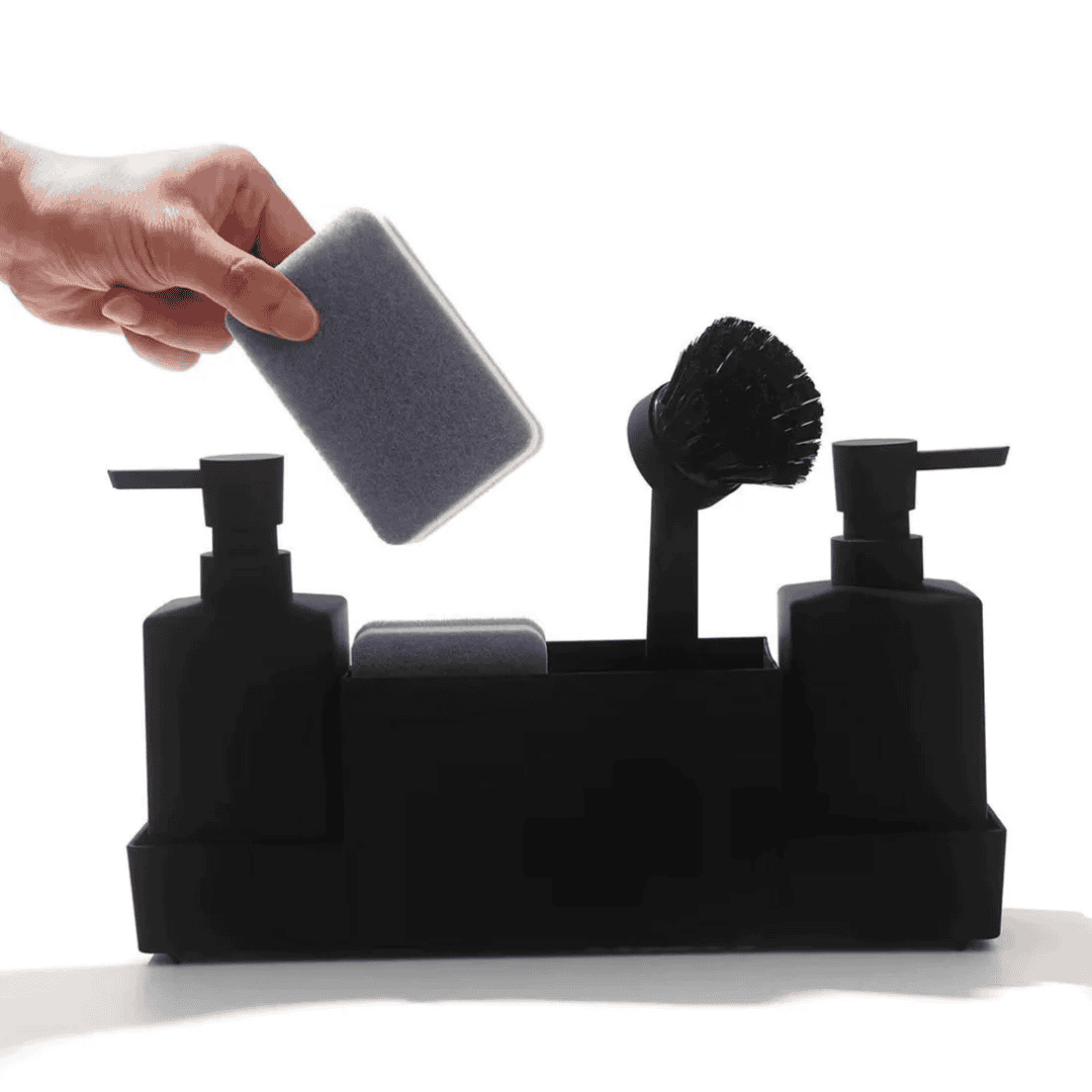 Matte Black Kitchen Soap Dispenser with Sponge Holder Set