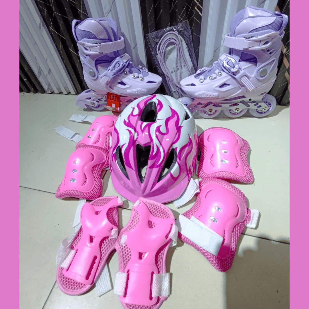 Full Set Hard Boot Skates with Glowing Rubber Wheels