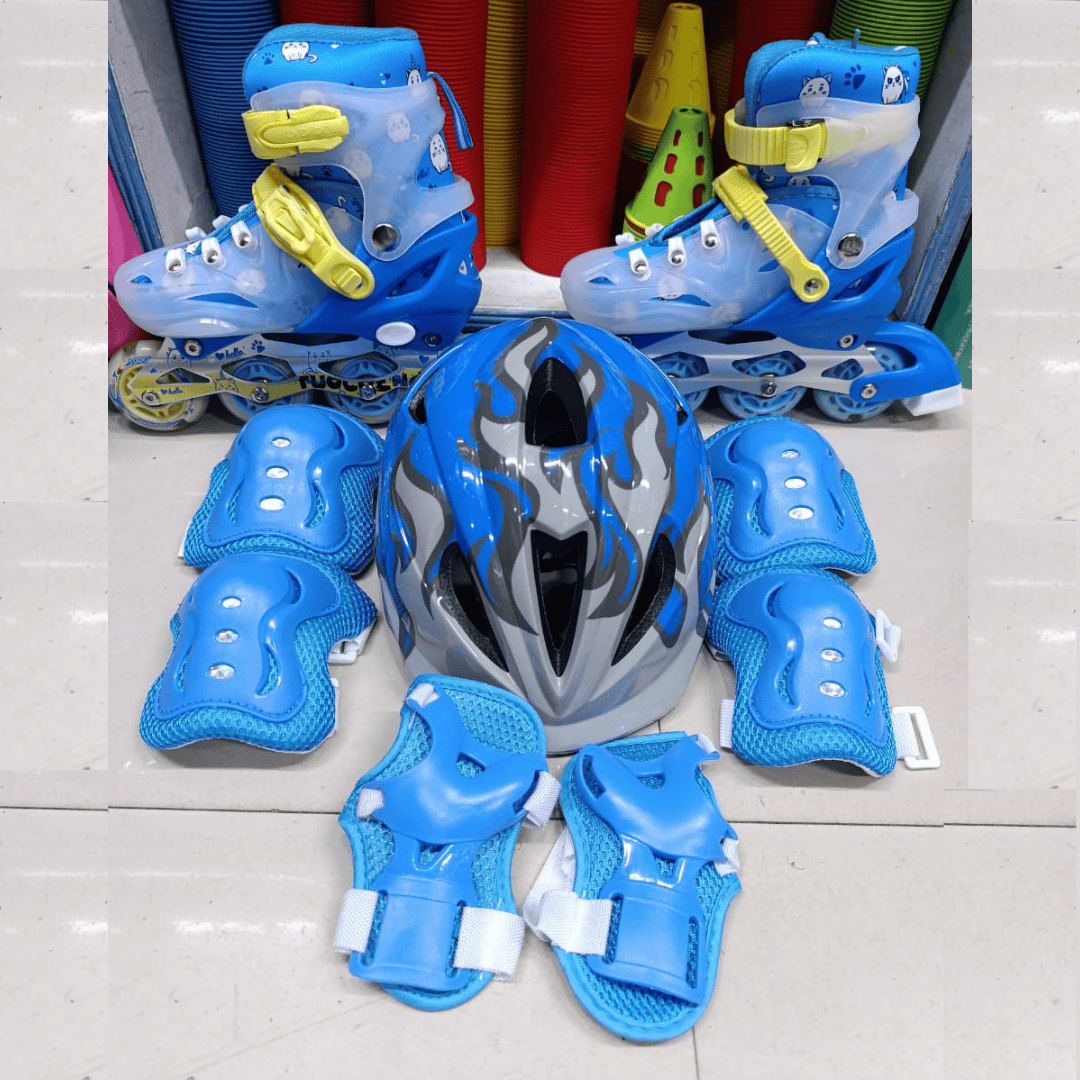 Full Set PU Wheeled Skates Blue Edition