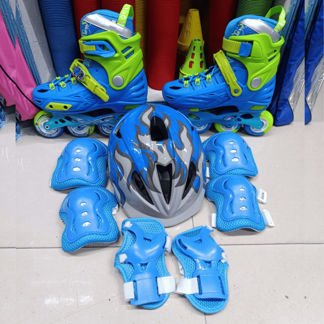 Full Set Hard Boot Skates with Rubber Wheels - Blue