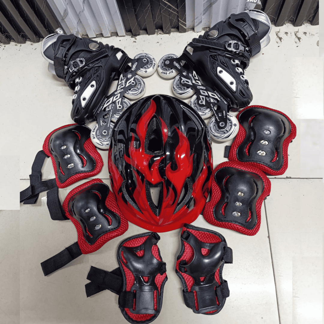Full Set Hard Boot Skates Black-Red Mix