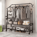 Double Layer Garment Rack Floor Standing Clothes Hanger