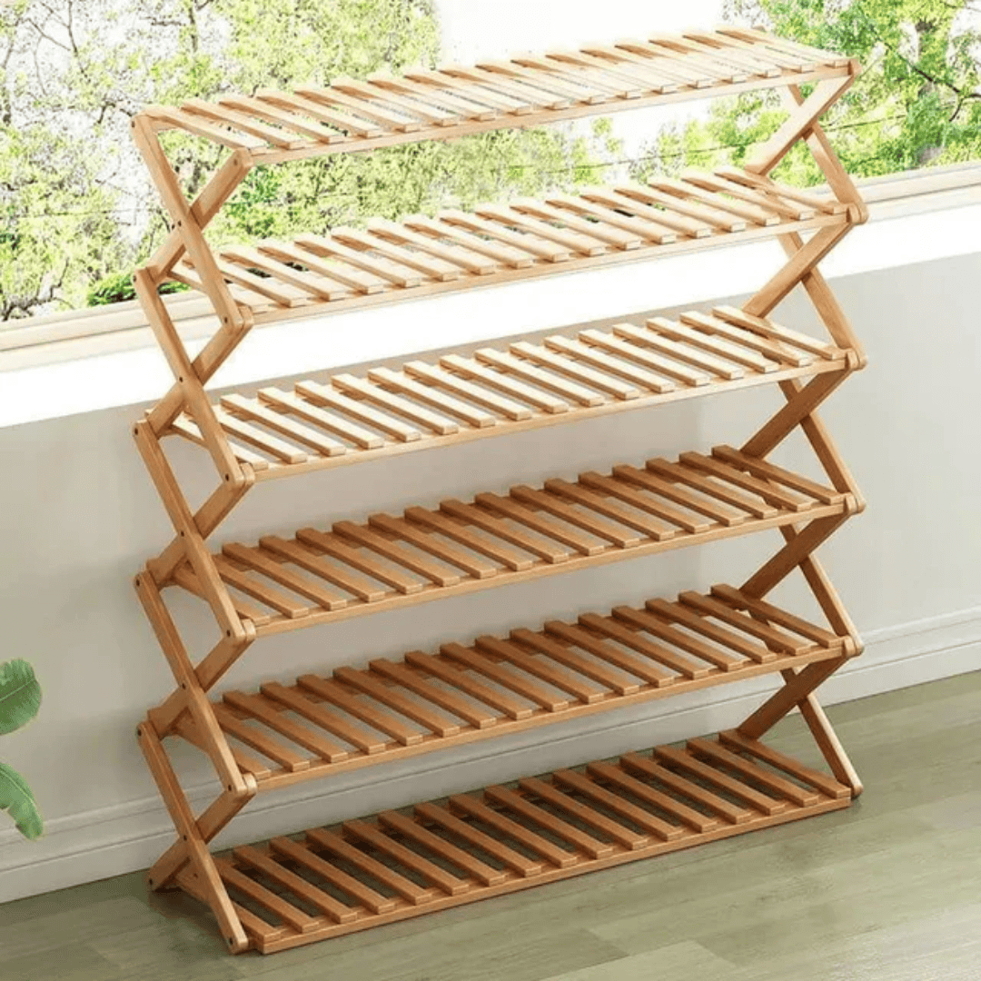 6-Tier Foldable Bamboo Shoe Rack