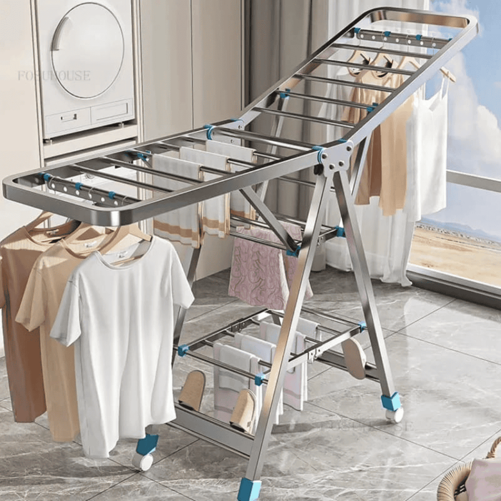 Black Movable Outdoor Drying Rack 1.7M with Wheels