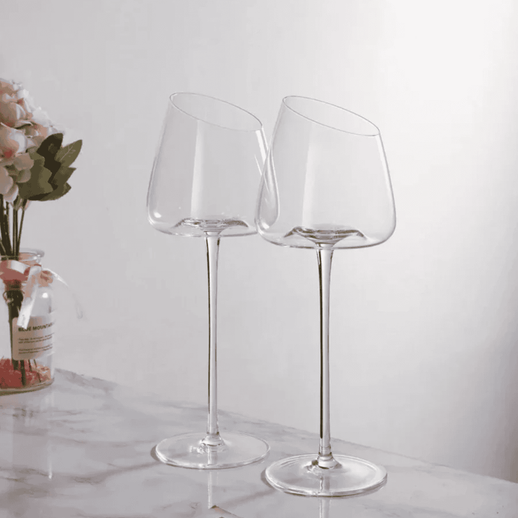 2pc Slanted Medium Capacity Crystal Wine Glass