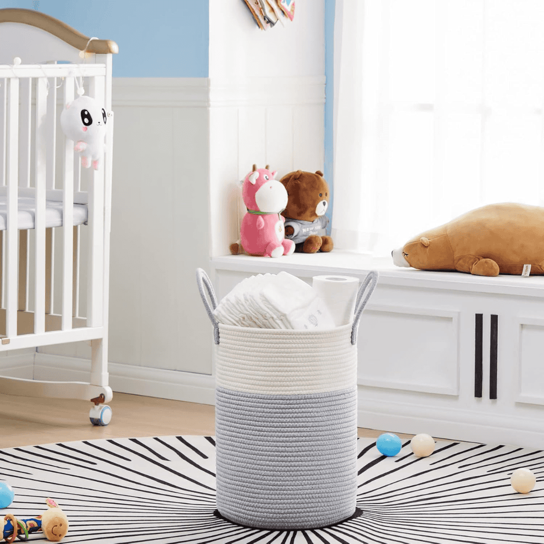 Grey and White Cotton Rope Basket