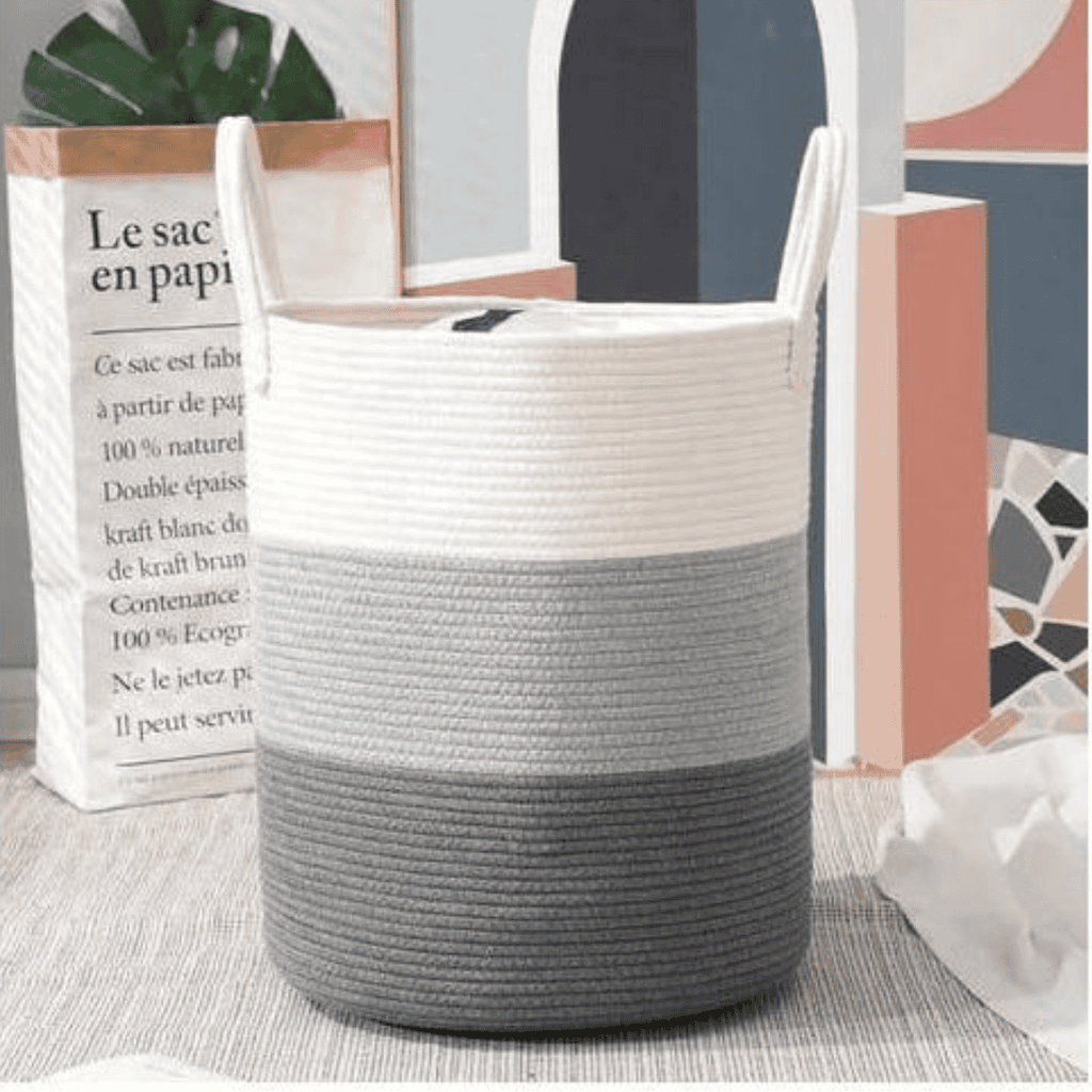 Cotton Rope Basket White Light Gray and Dark Gray Large Storage Basket with Handles