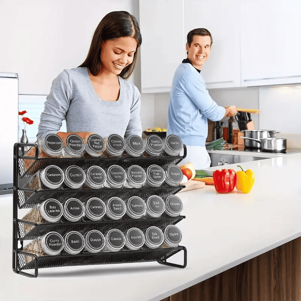 28pcs Seasoning Spice Jars with Lid and Metallic Rack
