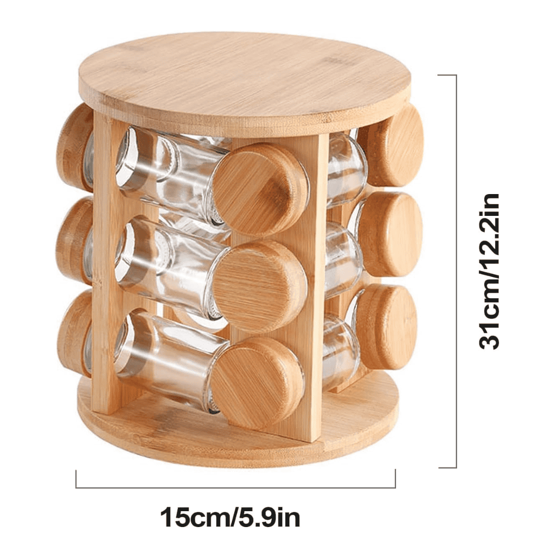12-in-1 Wooden Spice Rack with Spice Jars