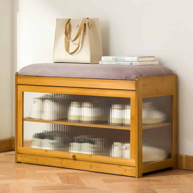 Wooden Stool with Shoe Cabinet