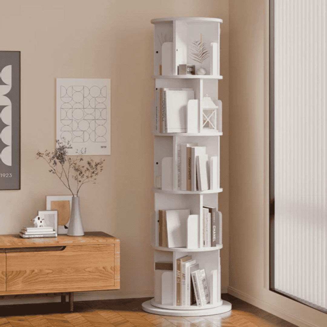 5-Tier 360 Stackable Bookshelf Organizer with Wheels