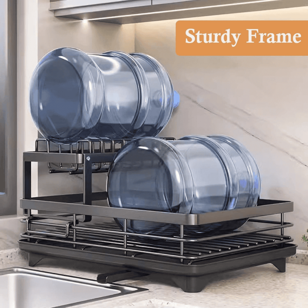 2-Tier Dish Rack with Cutlery and Chopping Board Holder