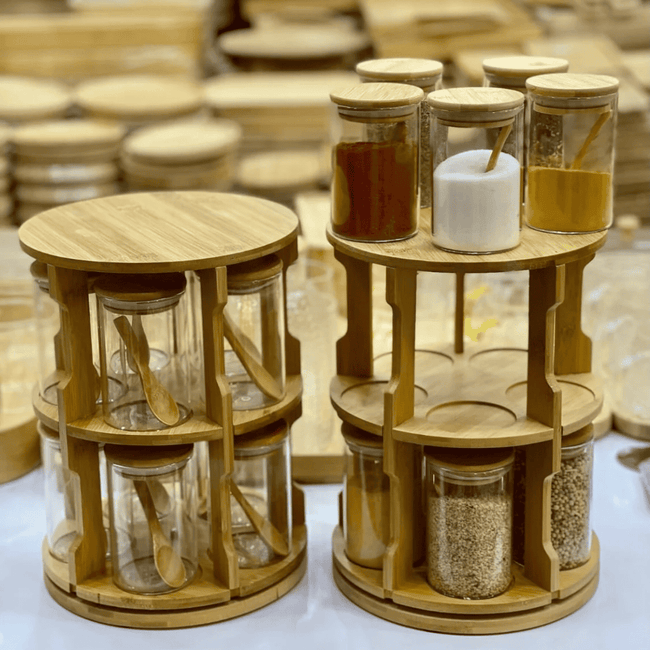 Rotating Bamboo Spice Rack with 10 Jars