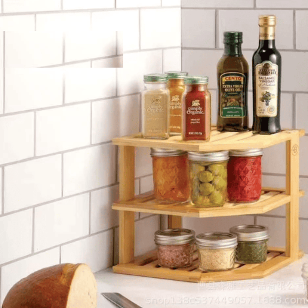 3-Tier Corner Bamboo Kitchen Storage Spice Rack