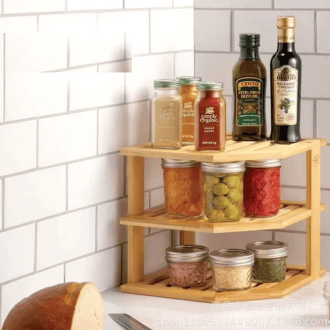 3-Tier Corner Bamboo Kitchen Storage Spice Rack