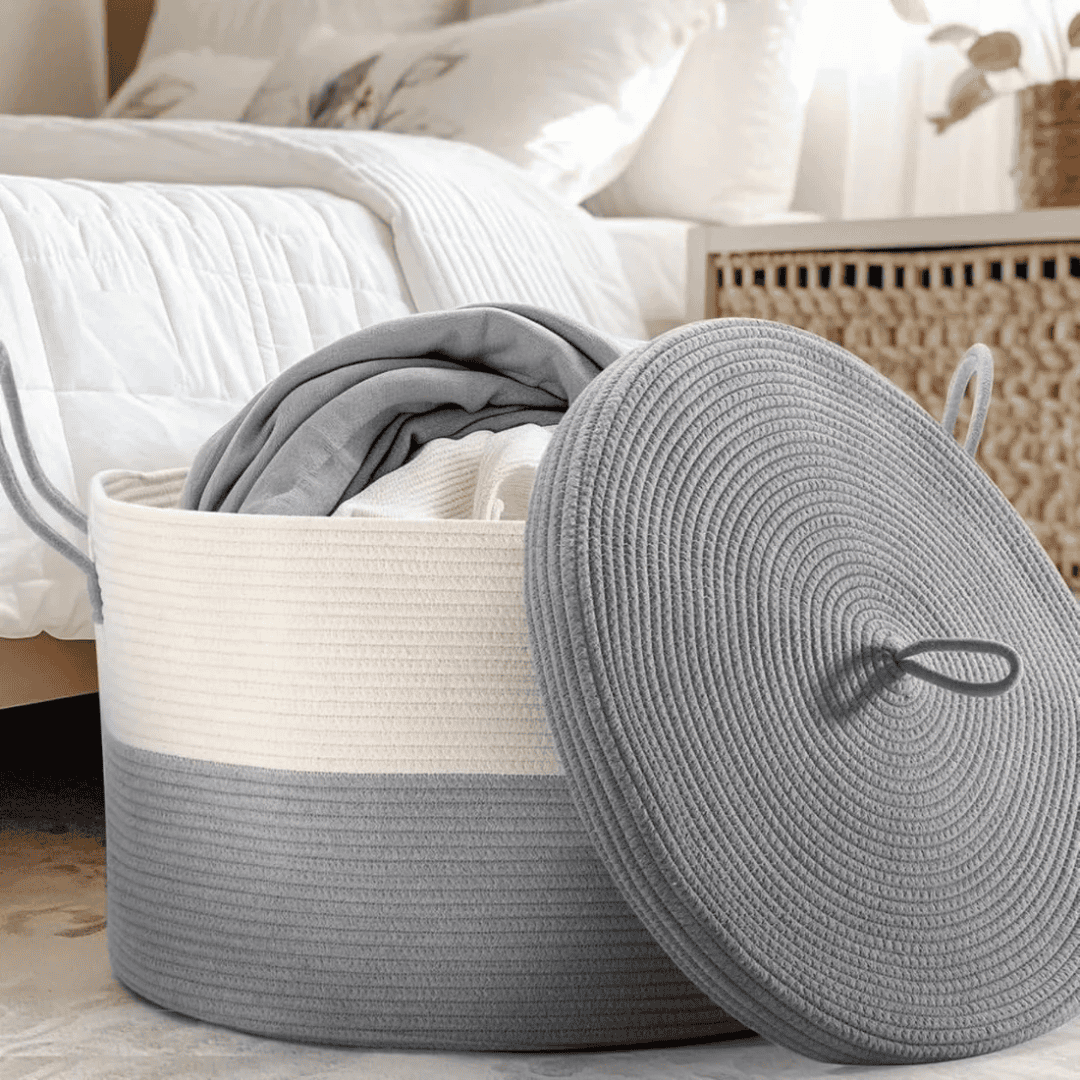 Extra Large Cotton Rope Basket with Lid