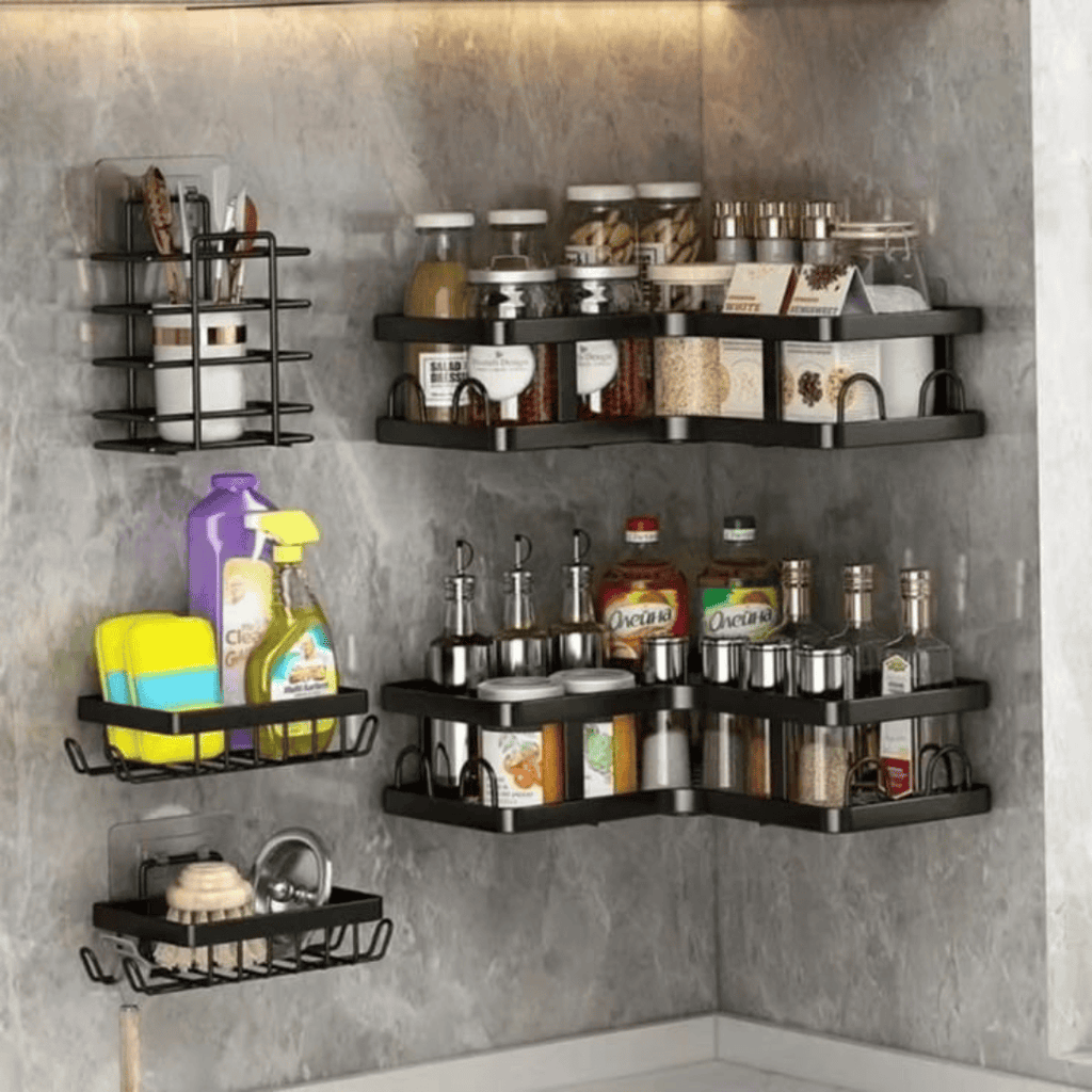 5pcs Set Corner Shower Caddy Shelf Bathroom Organizer