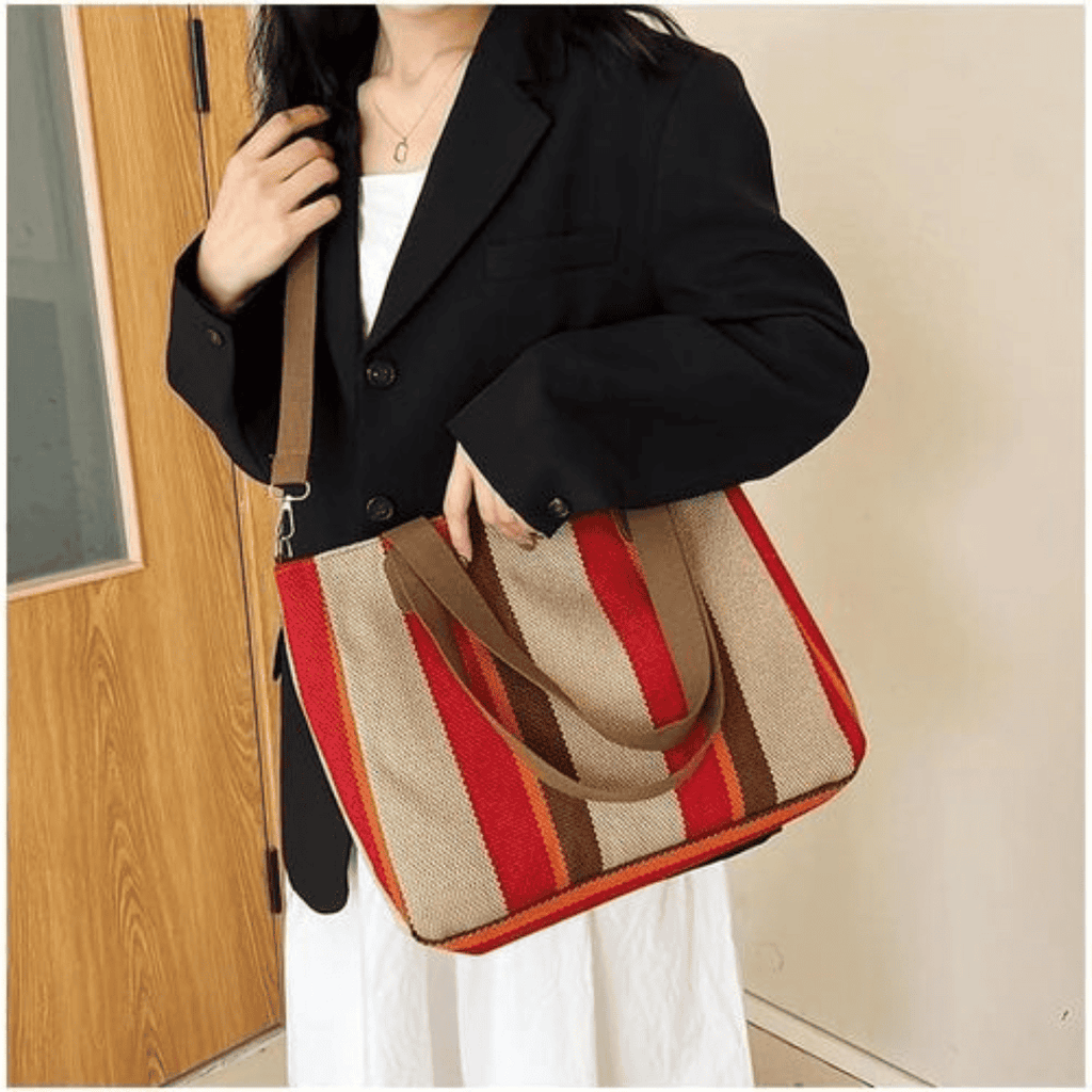 Striped Canvas Tote Bag