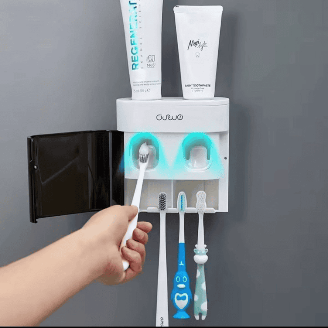 Wall-Mounted Automatic Toothpaste Dispenser with Magnetic Toothbrush Holder