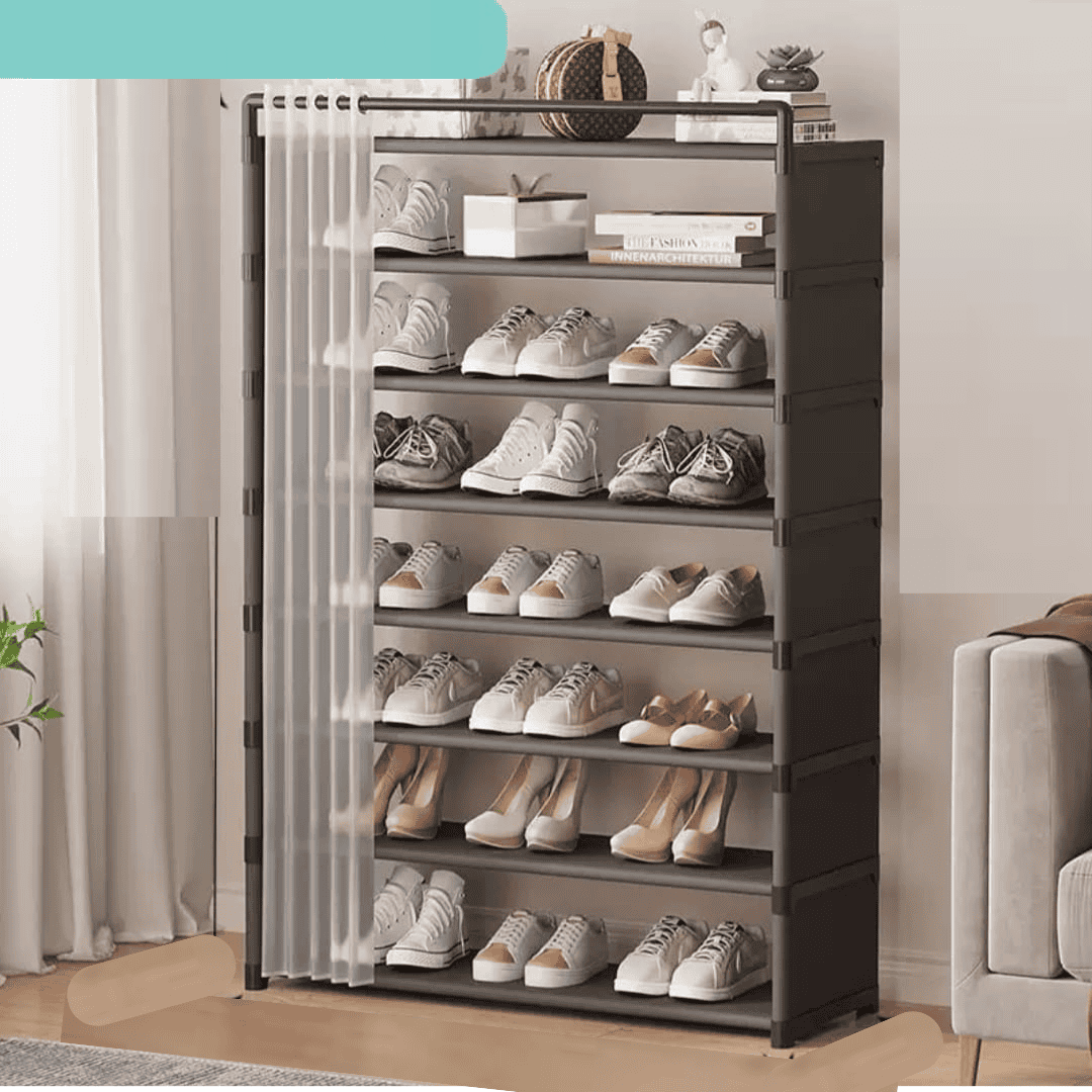 8-Layer Shoe Rack Organizer with Fabric Dustproof Cover