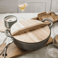 Pre-seasoned Cast Iron Flat Bottom Wok with Wooden Lid