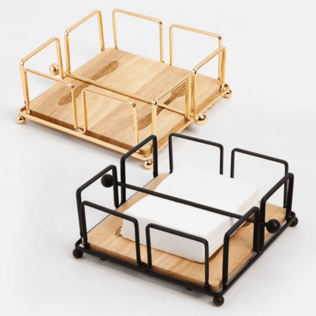 Metallic Serviette Holder with Bamboo Base