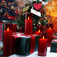 9Pcs Hot Red Acrylic Flameless LED Candle Set