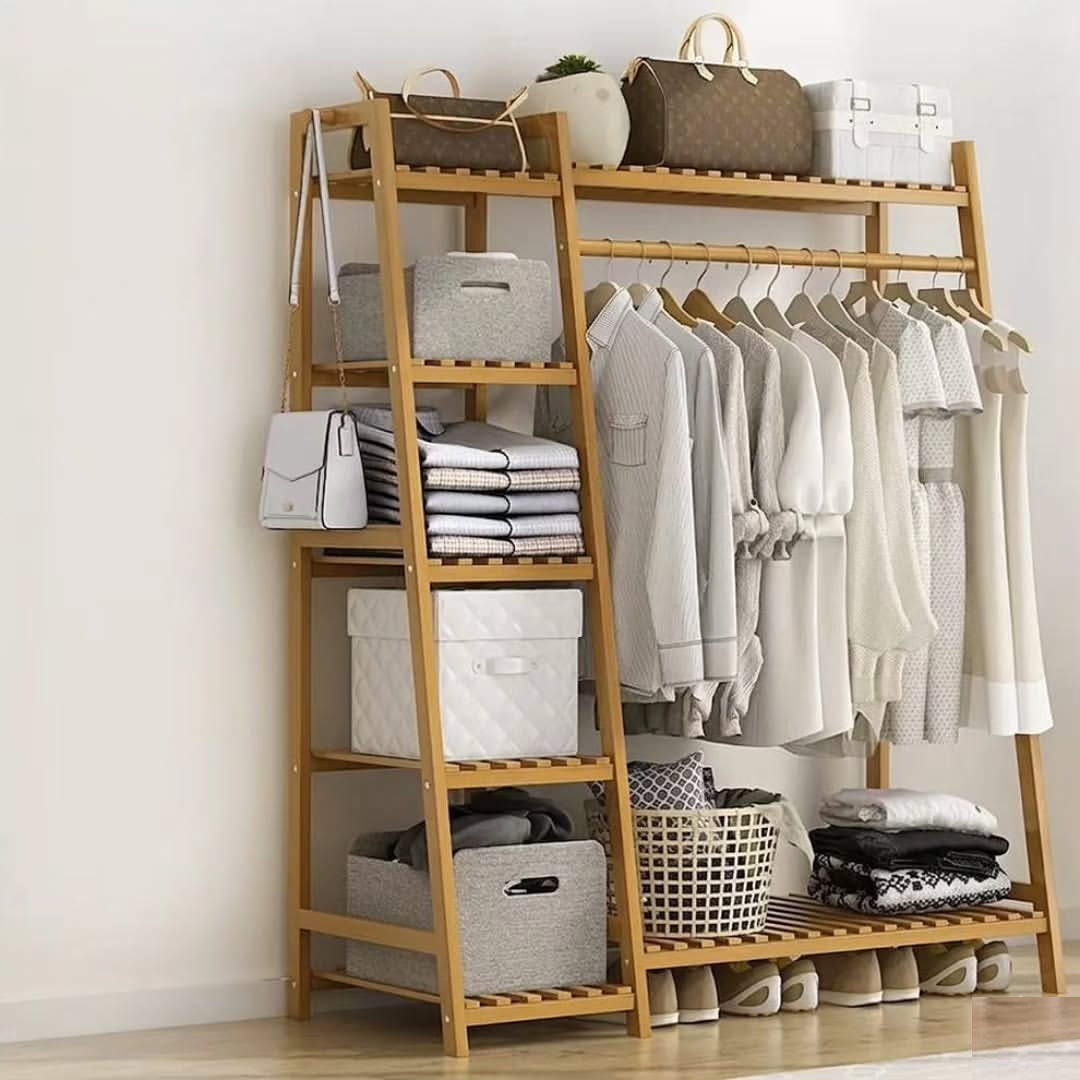 Eco friendly bamboo multilayer garment clothing hanging rack