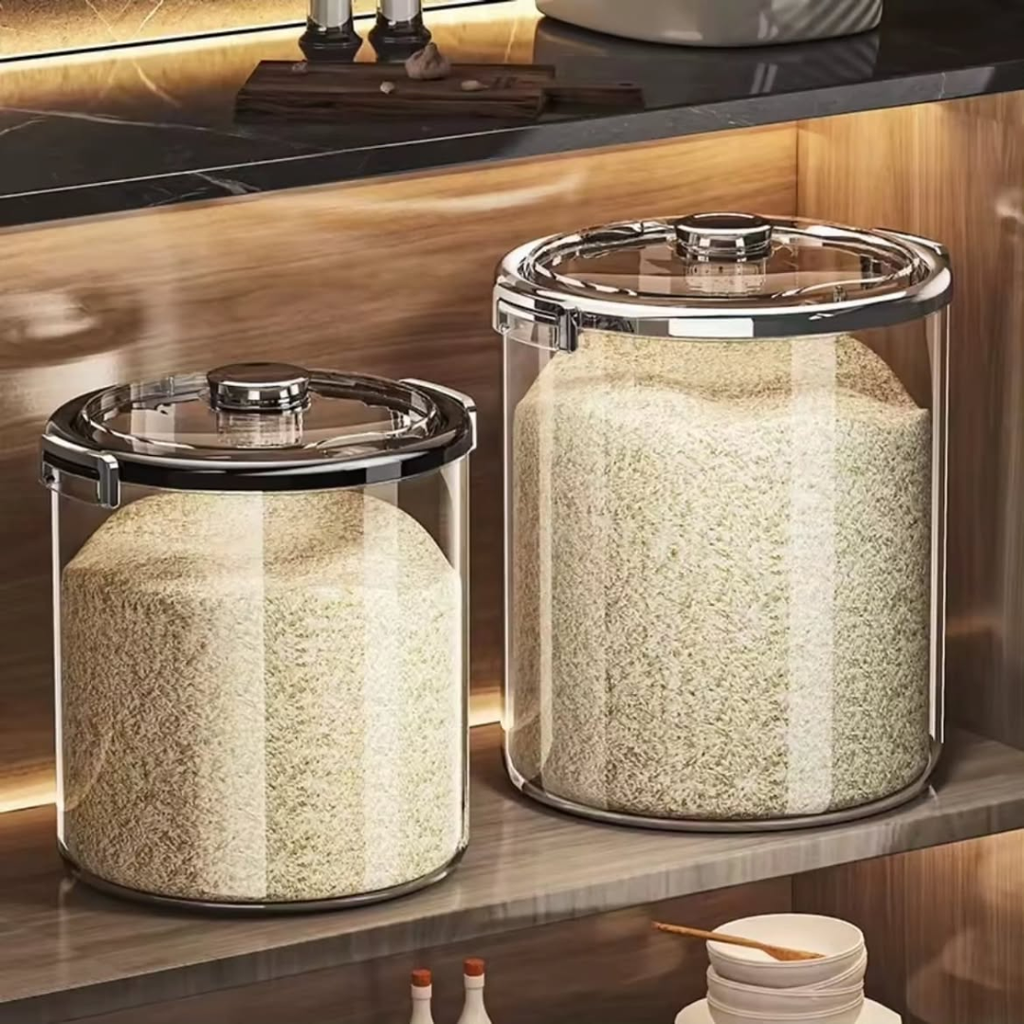 Acrylic Airtight Rice Storage Bucket With Flip-Top Lid