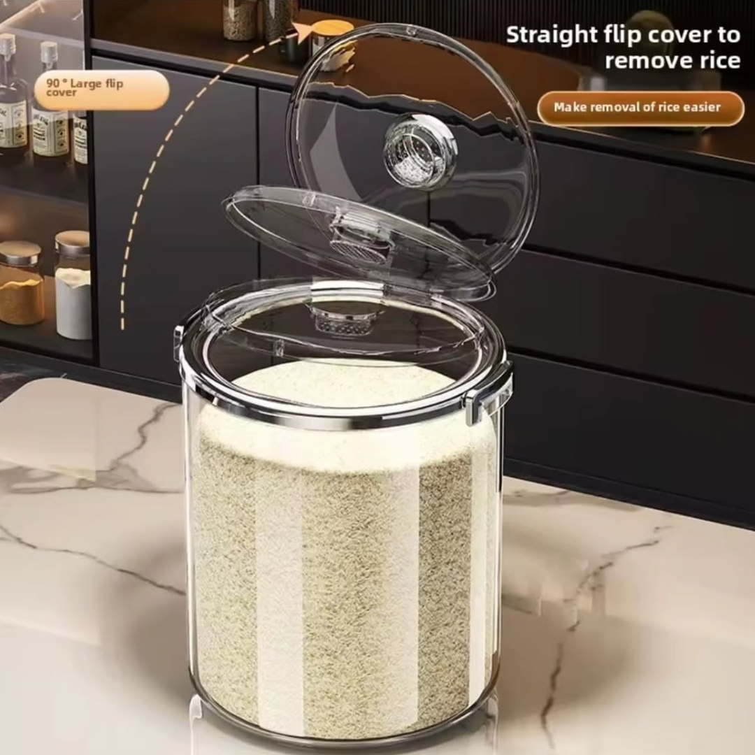 Acrylic Airtight Rice Storage Bucket With Flip-Top Lid