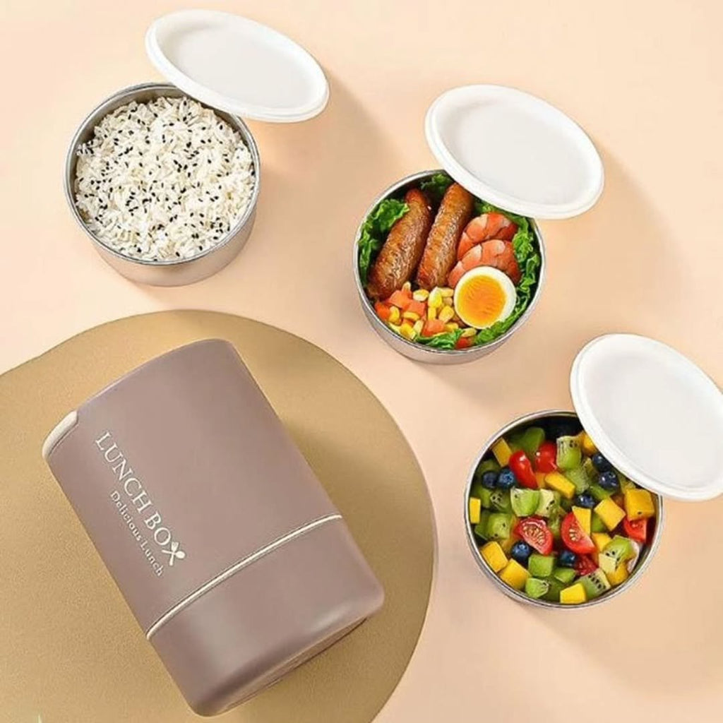 3 Layers Portable Stainless Steel Round Lunch Box