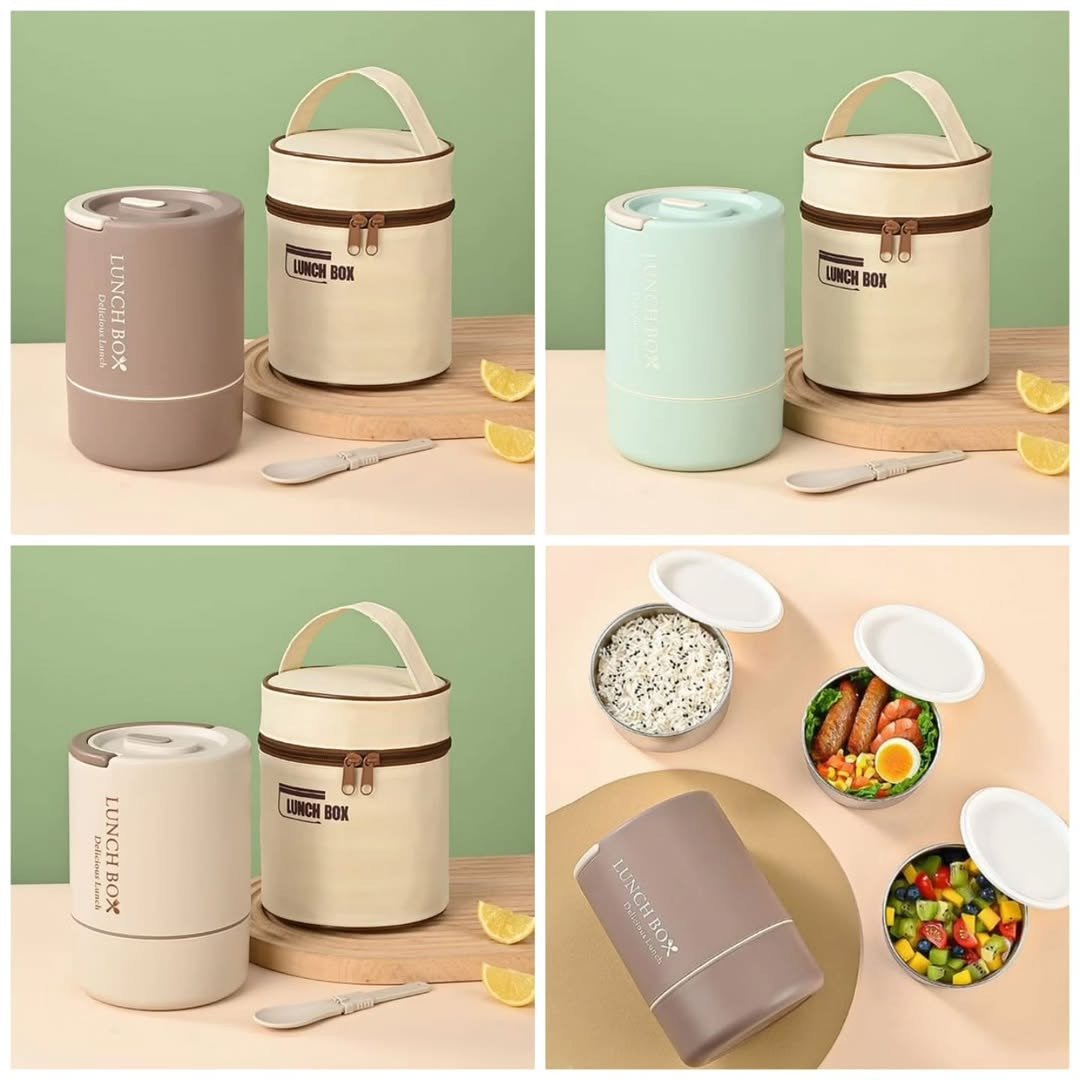 3 Layers Portable Stainless Steel Round Lunch Box