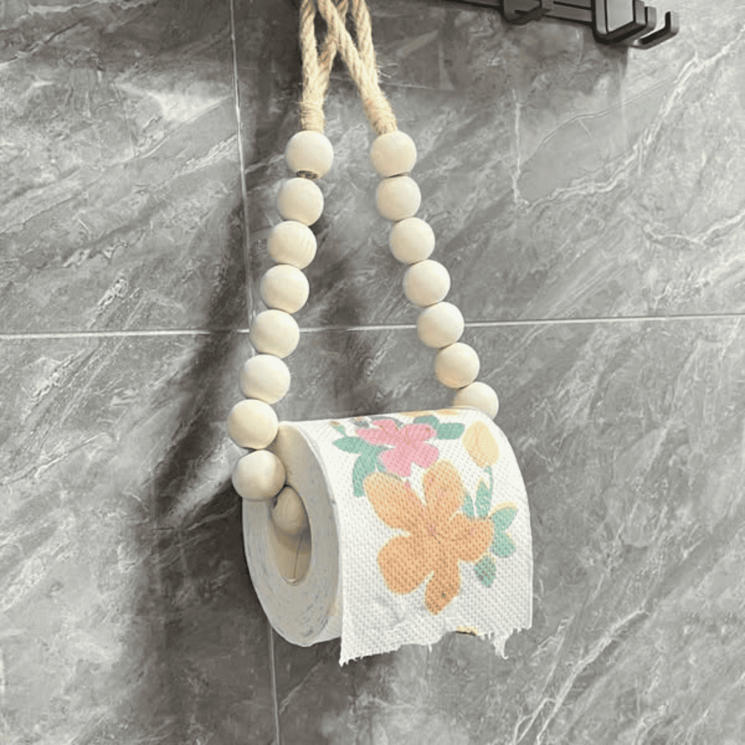 Creative Natural Wood Beaded Toilet Paper Roll Holder