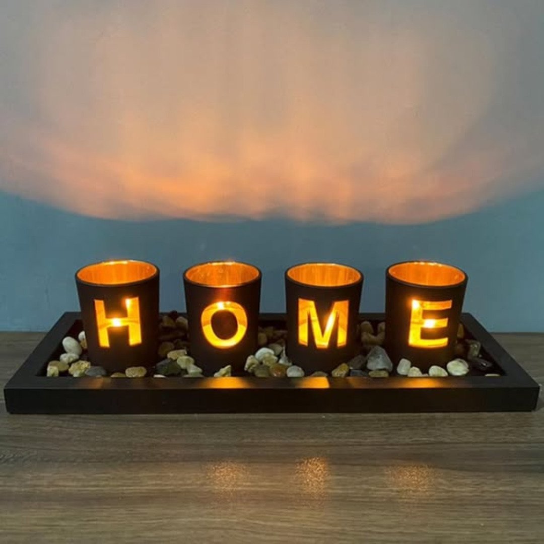 HOME branded 4pc glass candle holder set