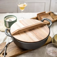 Pre-seasoned Pure Cast Iron Flat Bottom Wok