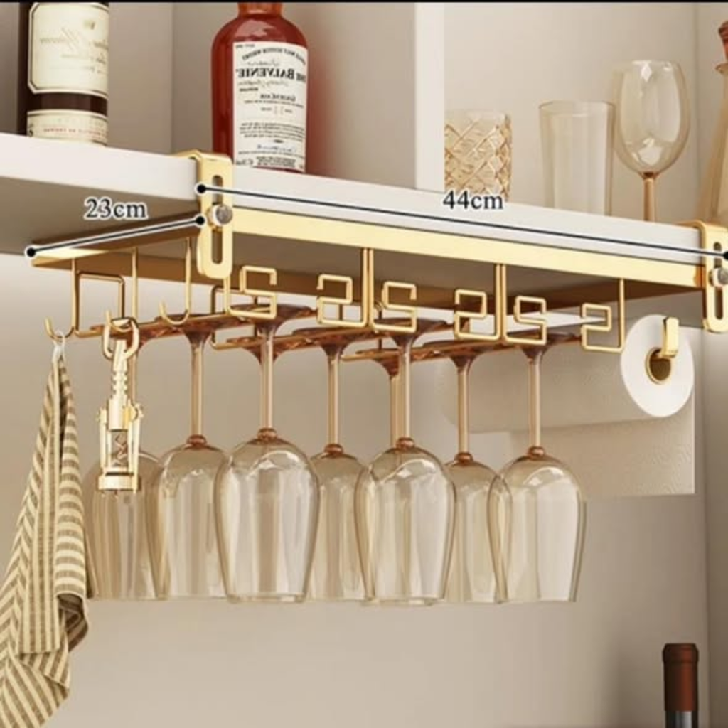 Golden Metallic Under Cabinet Wine Glasses Holder