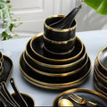 24pc Ceramic Golden Black Dinner Set