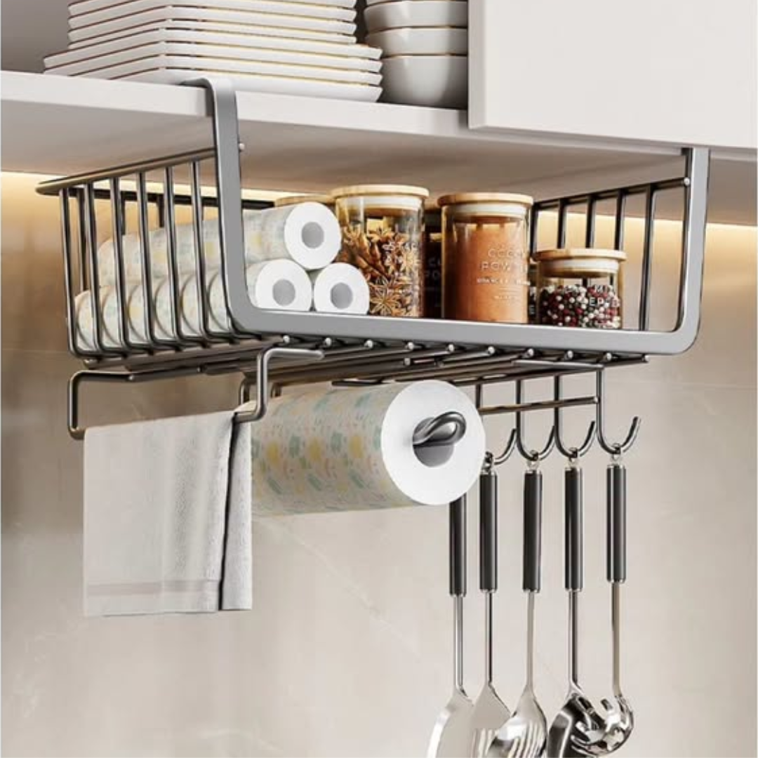 4-in-1 Metallic Under Shelf Rack with Hooks