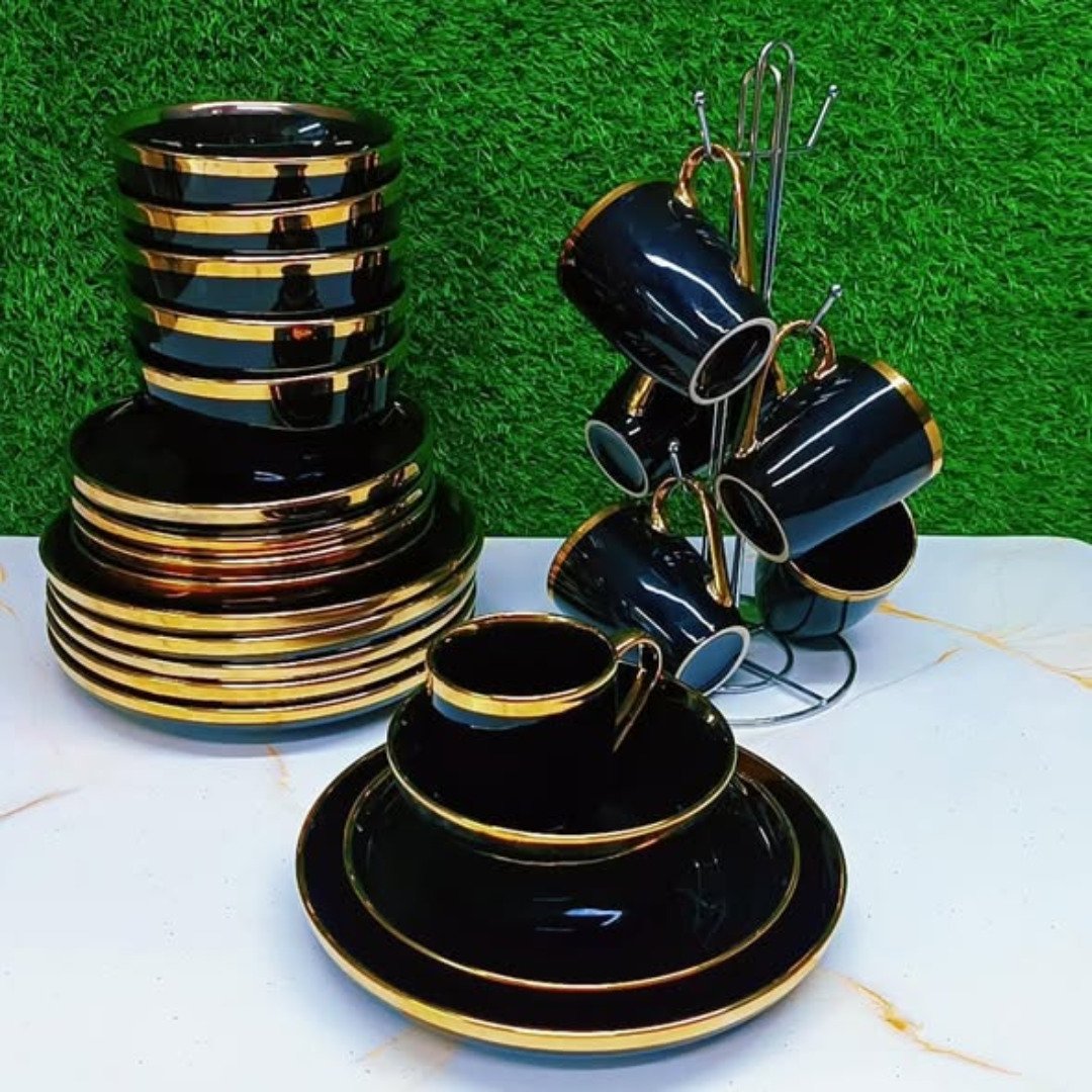 24pc Ceramic Golden Black Dinner Set