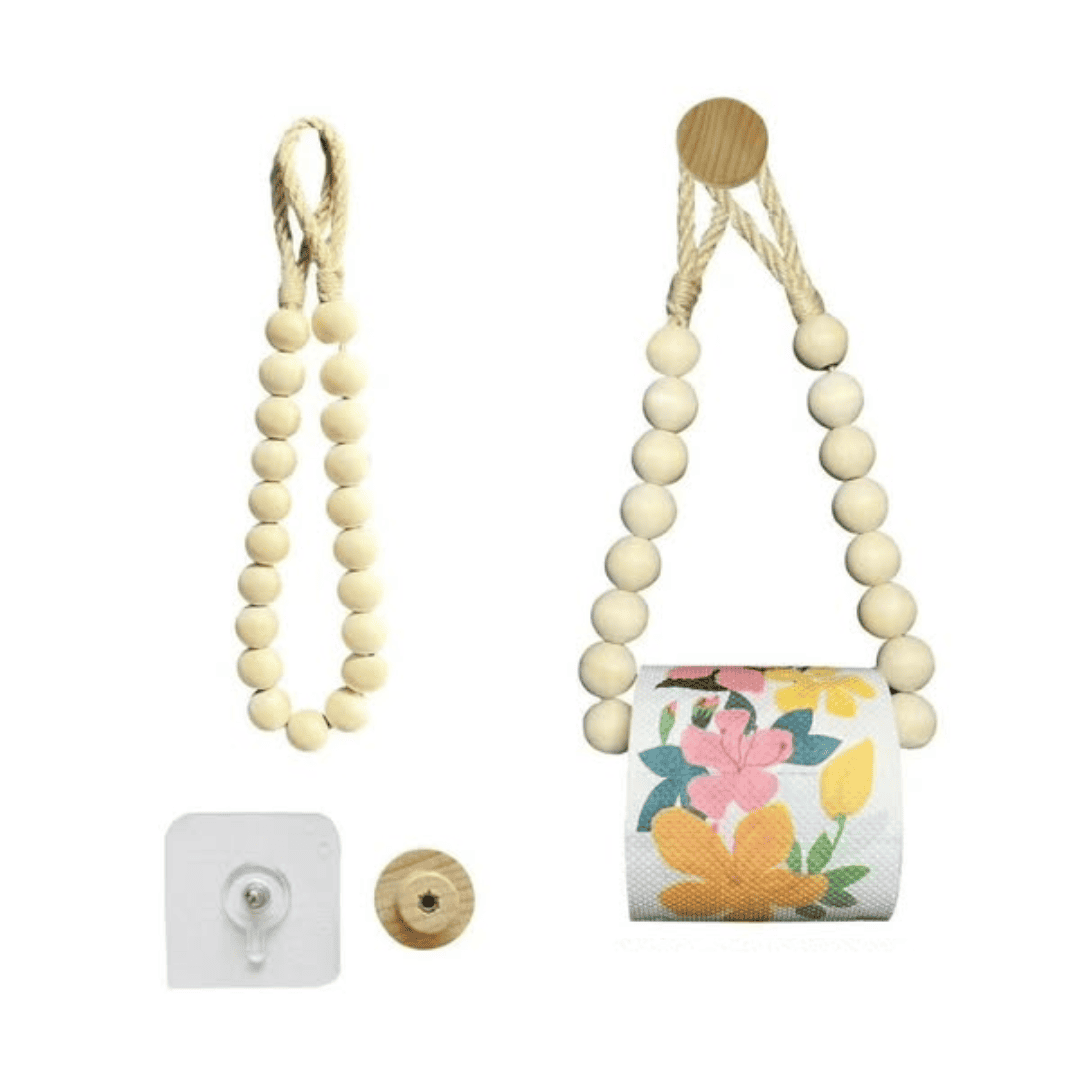 Creative Natural Wood Beaded Toilet Paper Roll Holder